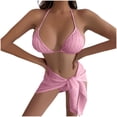 thumbnail image 1 of Wancir Swimsuits for Women 2025 - Women's Solid Color Sexy Bikini Backless Drawstring Strap Split Swimsuit Three Piece Set, 1 of 5