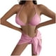 thumbnail image 1 of Trajes de baño Amzcrzy Tankini para mujer, trajes de baño, bikini de color sólido para mujer, sin espalda, con cordón ajustable, traje de baño dividido, conjunto de tres piezas, rojo sandía, M, 1 of 5