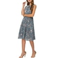 thumbnail image 4 of INSPIRE CHIC Women's Dress Summer Floral A-Line Knee Length Sleeveless Pleated Midi Dress XS Blue Grey, 4 of 6
