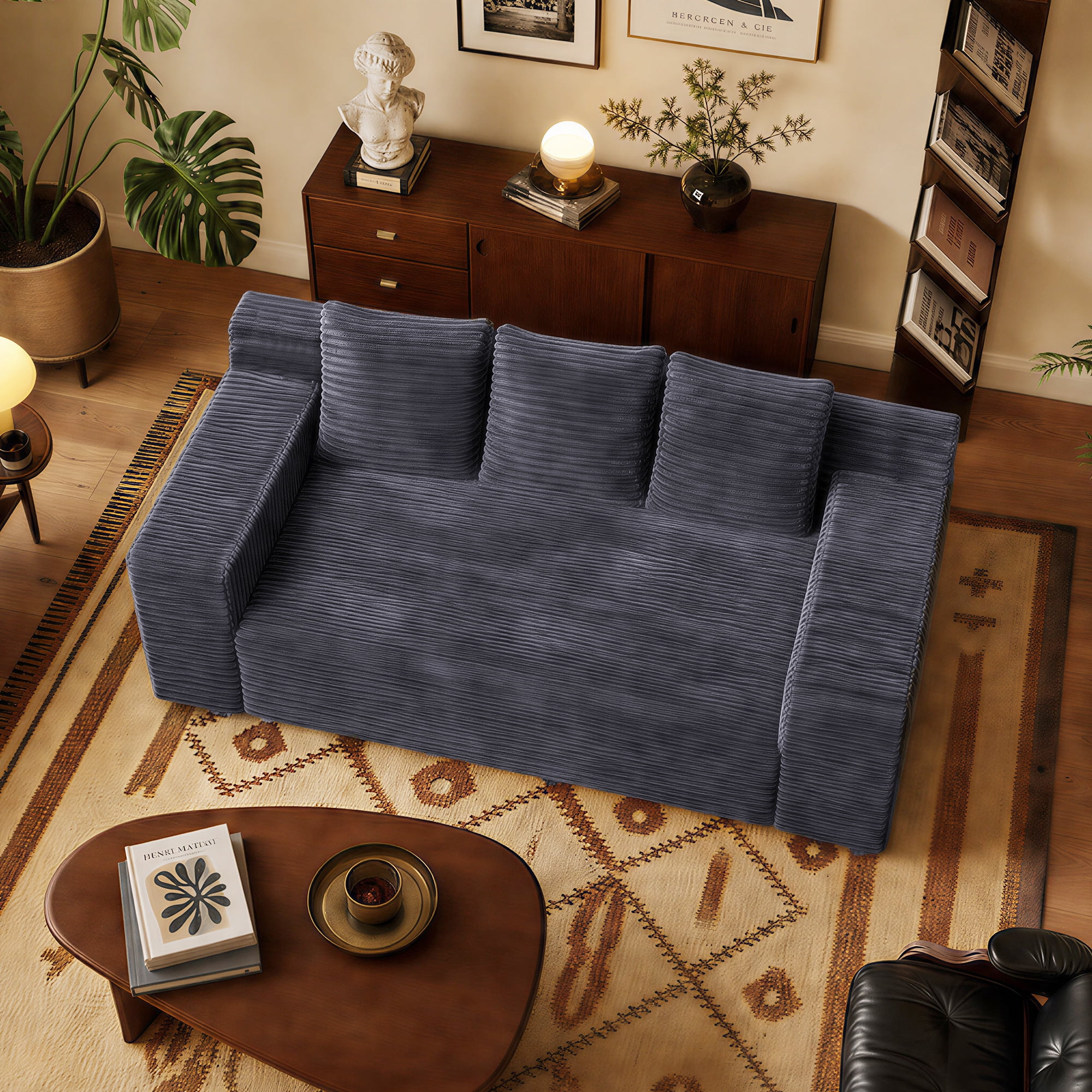 Loveseat Sofa 72.2 Inch, Corduroy Fabric Deep Seat Couch for Living Room Bedroom, No Assembly Required, Dark Gray
