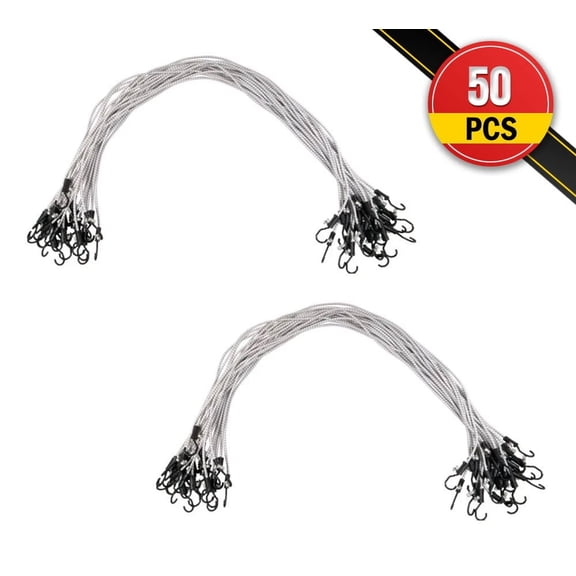 (50 Pcs) 72” Heavy Duty Adjustable Bungee Cords with hook - Polypropylene (PP) Bungee Cords for Outdoor Camping, Household - Extendable upto 108 inches