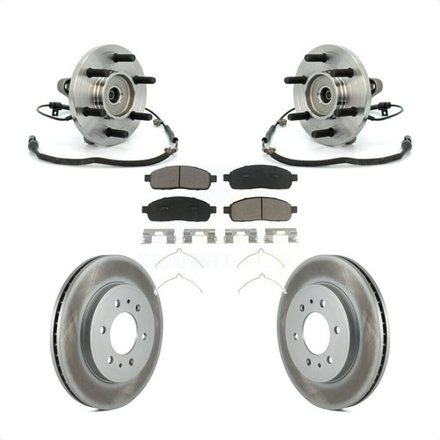 Transit Auto Front Hub Bearing Assembly Coated Disc Brake Rotors and Ceramic Pads Kit for Car 2009 Ford F-150 4WD with 6 Lug Wheels Without Heavy Duty Payload Package KBB-121340