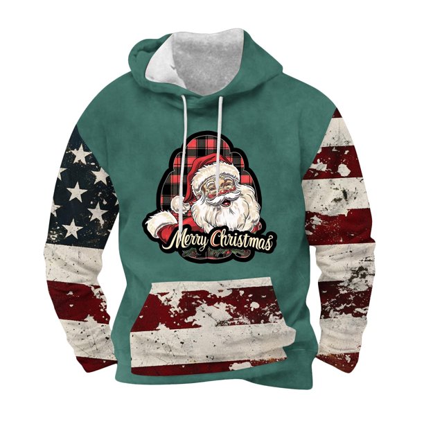 Sudadera con capucha para hombre, informal, con cordón, estampado navideño, deportiva, blusa de poliéster