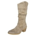 thumbnail image 4 of Rokment Women's Slouchy Mid Calf Dress Boots Ladies Fall Winter Trendy Casual Suede Pointed Toe Chunky Block High Heel Wide Calf Tall Boots Khaki Size 9, 4 of 4