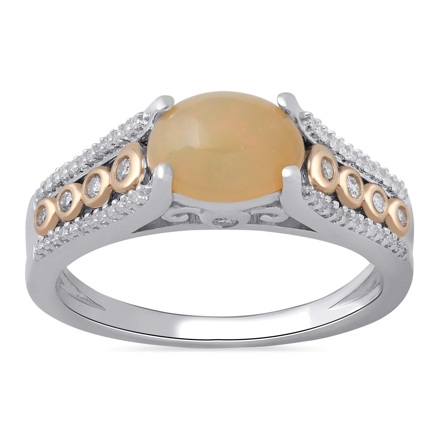 Jewelili 10K Rose Gold and Sterling Silver with Oval Shape Ethiopian Opal  and 1/5 Cttw Natural White Round Diamond Ring, Size 7 - Walmart.com