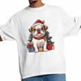 thumbnail image 3 of Camisetas gráficas de manga corta para hombre con diseño de perro y gorro de Papá Noel en el árbol de Navidad, 3 of 8