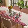 thumbnail image 3 of Valentine's Day Table Cloths for 8 Foot Rectangle Tables, Pink Gnomes Love Roses Sweet Beige Patio Waterproof Elastic Fitted Tablecloths, Washable Rectangular Table Cover for Camping, 3 of 8