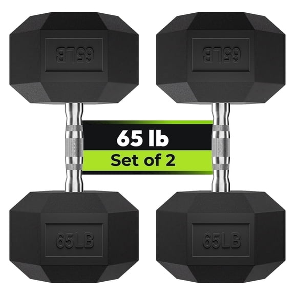 Hex Dumbbell Rubber Encased Dumbbell Strength Training Hex Dumbbell, Hand Weight For Workout & Exercise/Pair of 65LB