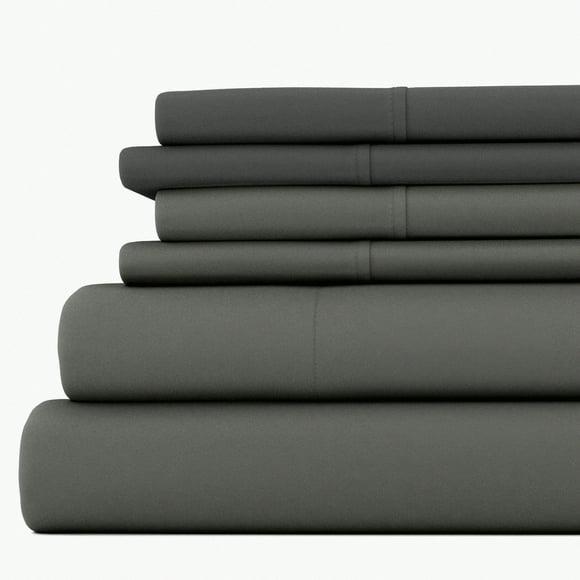 Luxury Linens 6-Piece Gray Queen Bed Sheet Set - Soft, Breathable, Wrinkle-Resistant Microfiber Sheets for a Cozy Night's Sleep - Deep Pocket Fitted Sheet, Hypoallergenic & Fade Resistant