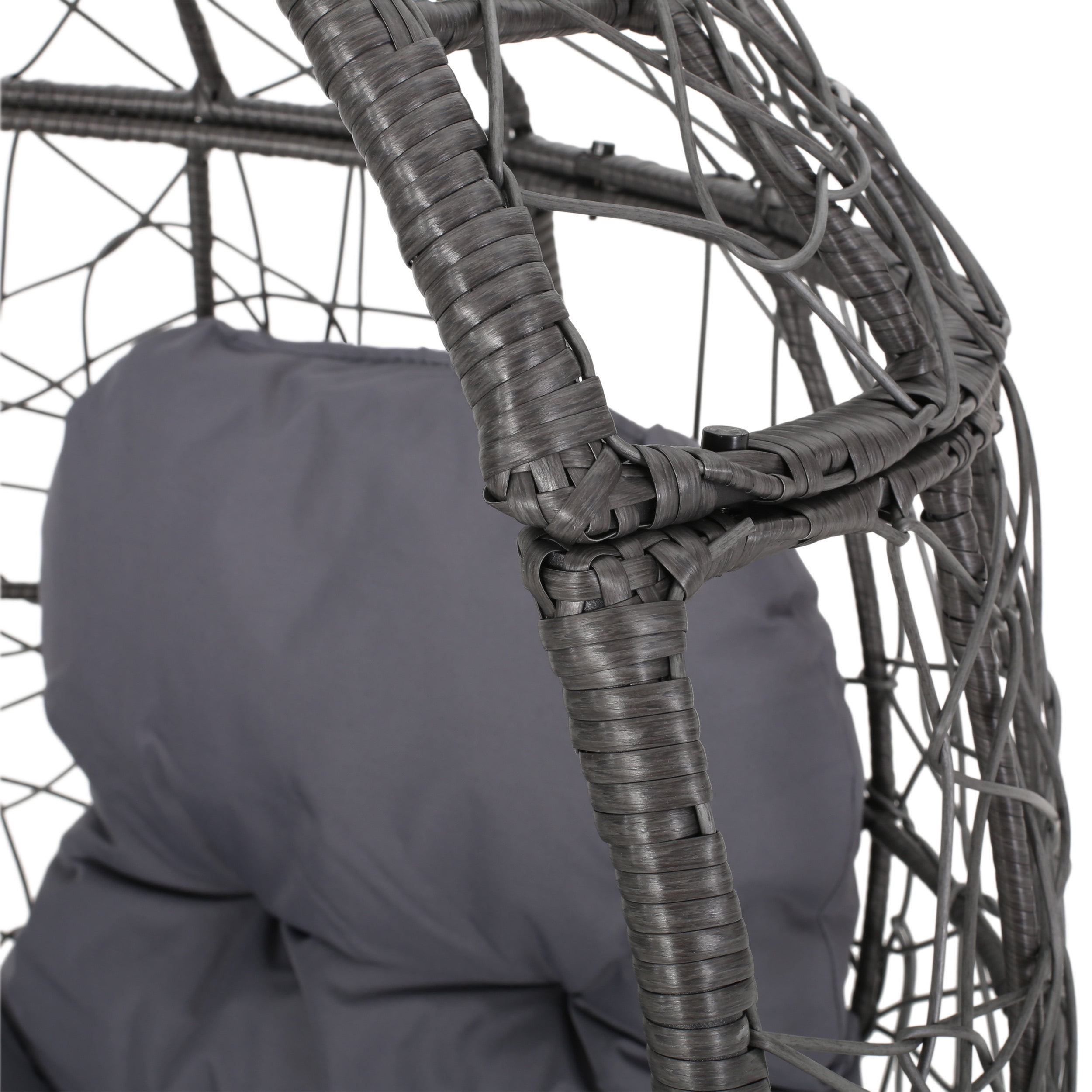 Noble House Daziyah Faux Rattan Teardrop Chair with Cushion, Gray and Dark Gray