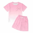 thumbnail image 4 of Vividxx Girls Outfit Set Summer 2 Piece Outfits Gradient Printed Short Sleeve T-Shirts And Shorts Kids Fashion Clothing Sets For Girls, 4 of 5