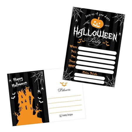 50 Black Halloween Pumpkin Invitations, Kids or Adults Birthday Halloween Party Invites, Monster Trunk or Treat or Trick or Treat Party Invitation, Costume Party Invite