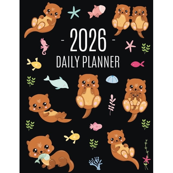 Otter Planner 2026: Daily Organizer: January-December (12 Months) Cute Animal Year Scheduler with Pretty Pink Hearts, (Paperback)