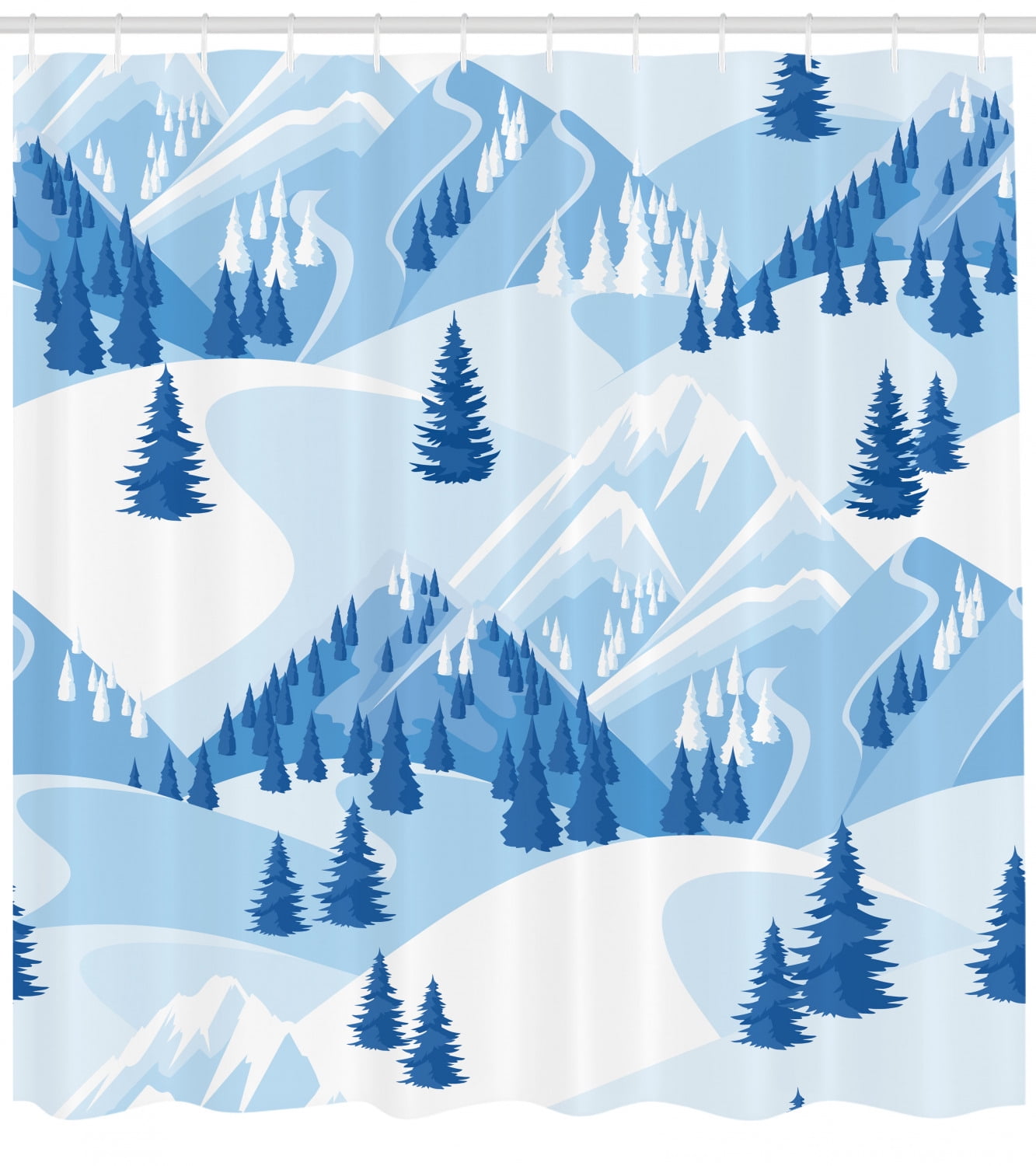 Northwoods Shower Curtain, Snowy Mountains and Fir Forest Winter