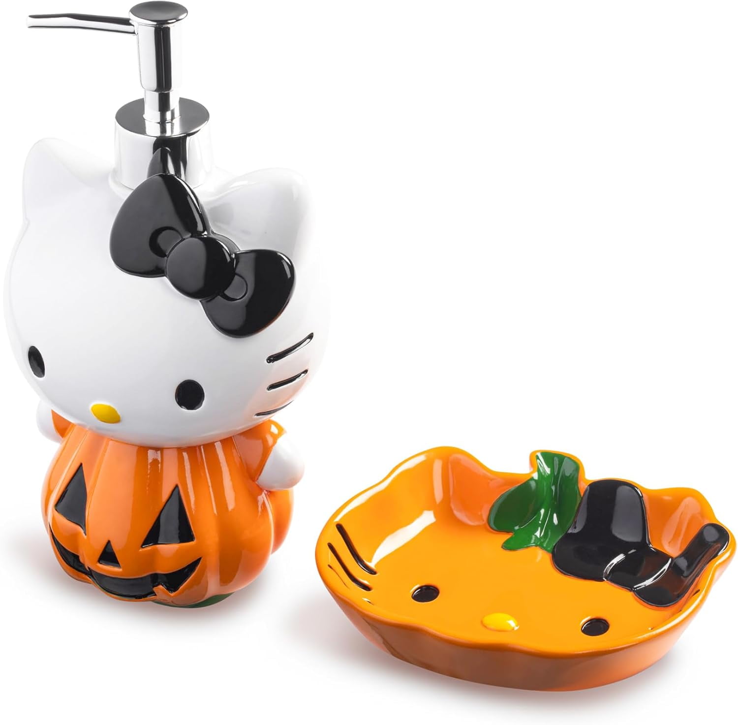 Sanrio Hello Kitty Pumpkin Jack-O-Lantern 2 Piece Soap Dish & Lotion Dispenser Set