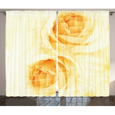 Ambesonne Abstract Curtains 2 Panel Set, Watercolor Rose Flower, 108" x 90", Yellow and Beige