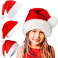 thumbnail image 2 of Gorros de Navidad de Papá Noel, gorro de felpa suave y grueso rojo para adultos y niños, adorno de decoración de Feliz Navidad, regalos de Navidad para el hogar, Año Nuevo, 2 of 4