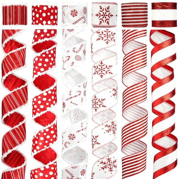 Cinta navideña MAYREEL roja y blanca, 2.5 pulgadas, 36 yardas