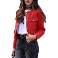 thumbnail image 2 of Womens Cropped Blazer Jacket Collarless Button Down Business Casual Fall Outfits Winter Coats Red M, 2 of 9