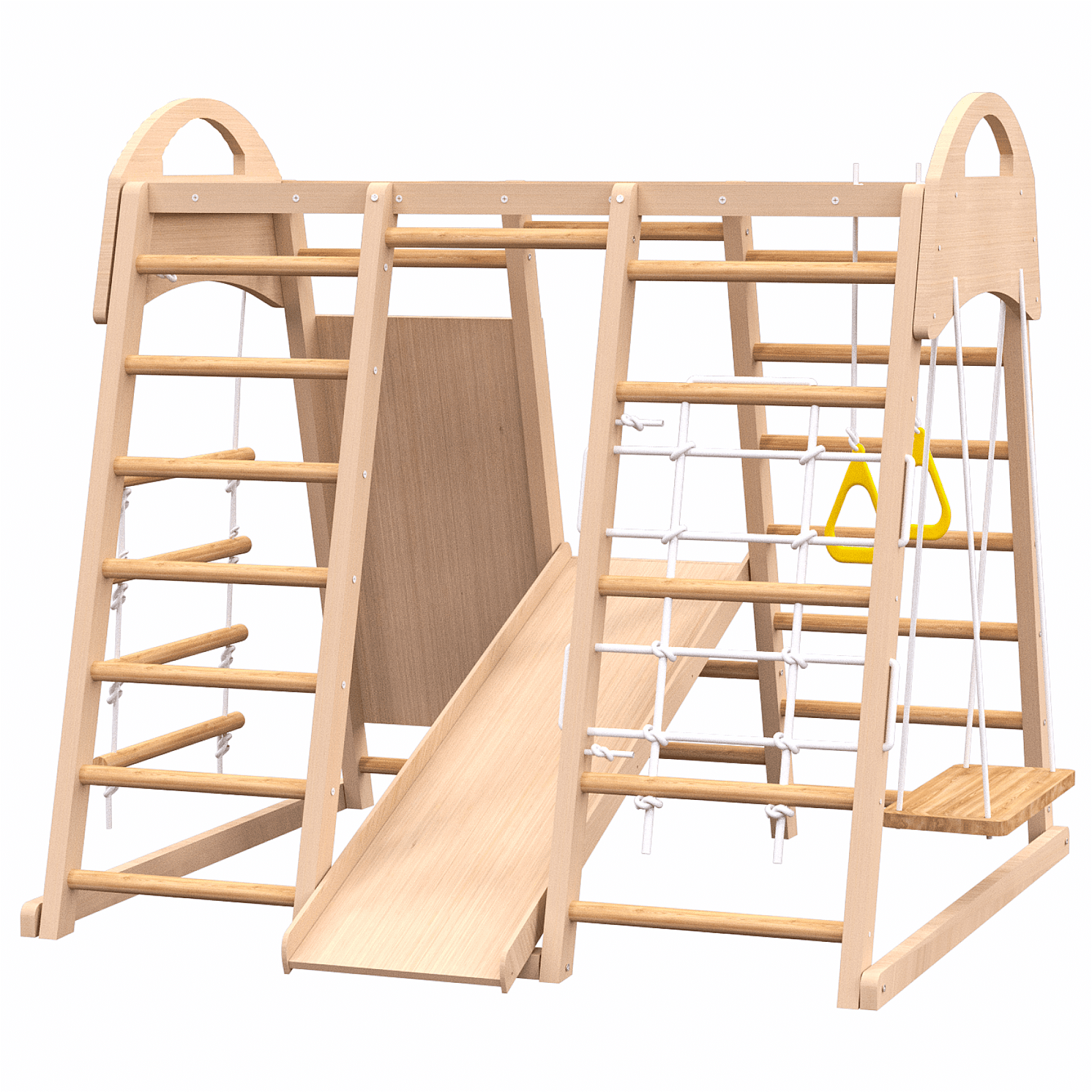 7-in-1 Indoor Jungle Gym, Indoor Playground for Kids,Wooden Montessori Climber Playset withfor Slide, Climbing Wall, Rope Wall Climber, Monkey Bars, Swing