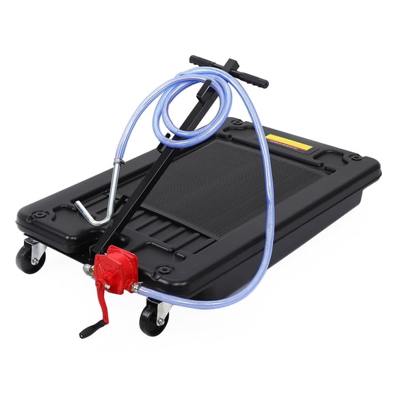 15/17 Gallon Rolling Oil Drain Pan Low Profile Steel Tank w/Pump Hose, Heavy Duty Fluid Collector for Cars Trucks RVs