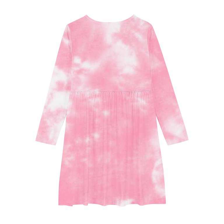 long sleeve cotton tie dye dresses Cheeream Girls Tie Dye Dress Clothes Kids Cotton Long Sleeve School Twirly Skater Dress Size 5-14 Years, Girl's, Size: 9-10 Years