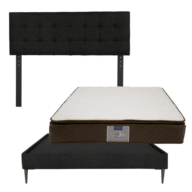 Box Base Cama Slim Matrimonial+Cabecera Catania Negro+Colchon Matrimonial Nautilus