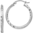 thumbnail image 1 of Sterling Silver Rh-Plated Satin Diamond-Cut 2.5X25mm Twisted Hoop Earrings (27 X 25) Made In Mexico qe4598, 1 of 5