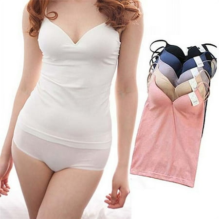 Tank Top with Shelf Bra  Sexy Bras for Women  Camisole Tops for Women Built in Bra Sleeveless Solid Color Padded Clothing Racerback Wide Strap Ribbed Wear Crew Neck Yoga  Black  L