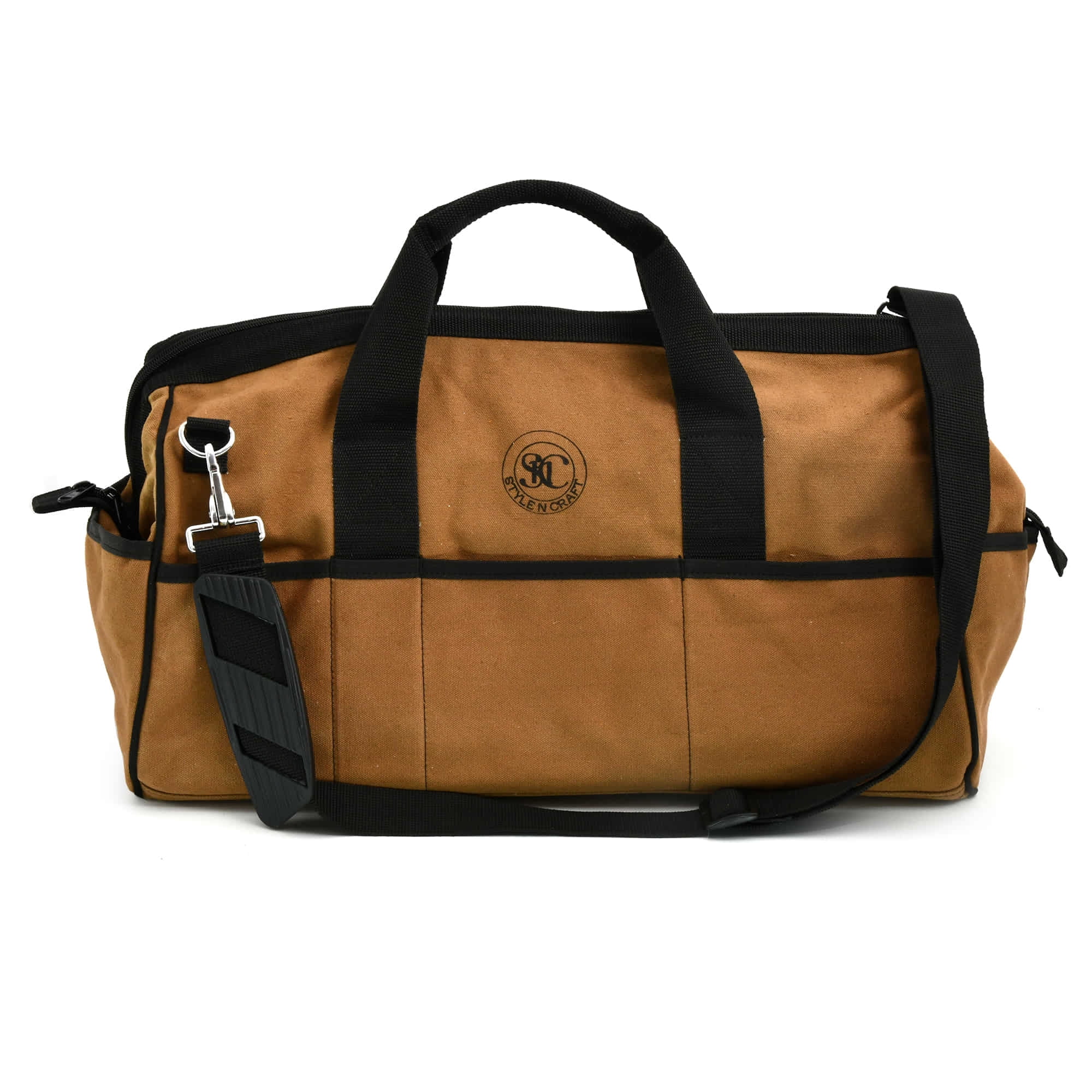 97012 - 25 Pocket 20 Inch Wide Mouth Tool Bag in Brown Waterproof Canvas | Style n Craft