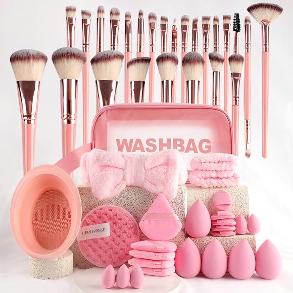 51 Piezas Set de Brochas de Maquillaje Profesional Completo, Juego de brocha para base de maquillaje para Maquillar Ojos Mejillas y Rostro | Ideal para Uso Diario, Maquillistas Expertas y Regalo (Rosa