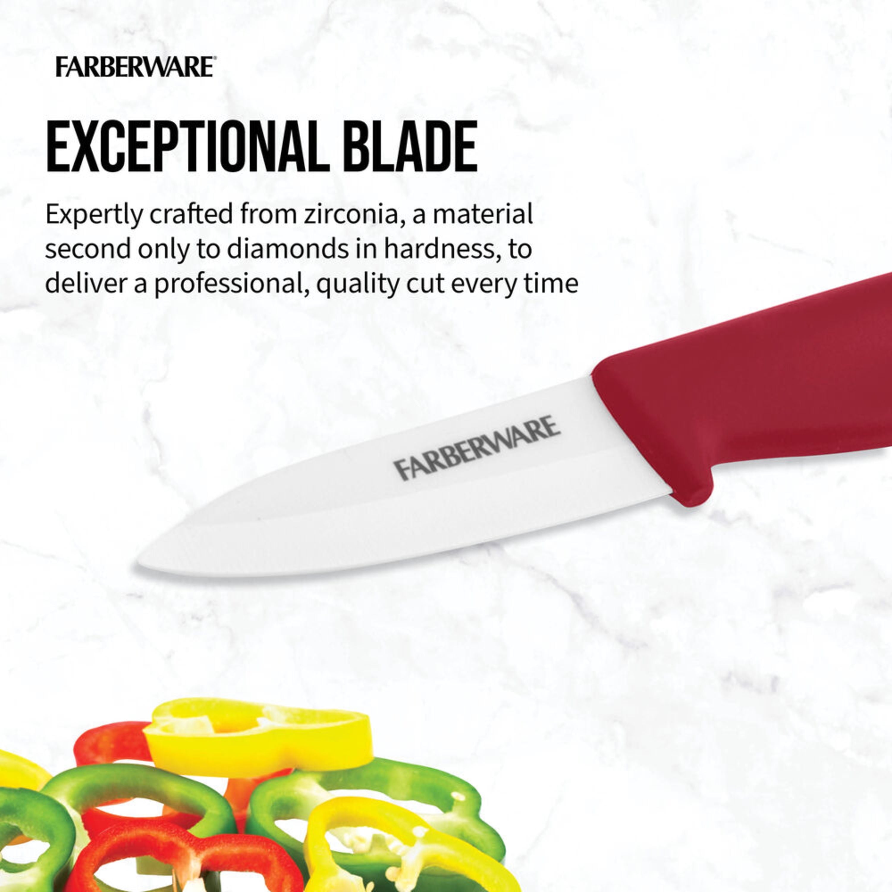 (3 pack) Farberware Professional 3-inch Ceramic Paring Kitchen Knife with Red Blade Cover