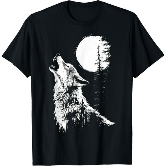 Graphic Tee Wolf Howling Moon Forest Nature Wildlife Animal T-Shirt Shirts