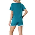thumbnail image 3 of INSPIRE CHIC Women's Mother's Day Pajama Set Short Sleeve Tops and Shorts Lounge Nightwear with Pockets S Peacoke Blue, 3 of 6