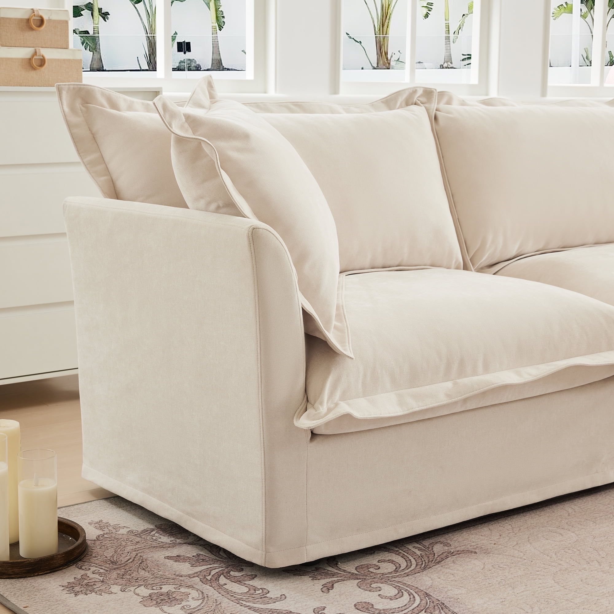 Gewnee Chenille Cream Deep Seat Oversized U Shape 4 Seater Sectional Sofa Couch, Comfy Cloud Couch for Living Room,