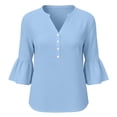 thumbnail image 5 of GERsome Button Down Shirts for Women V-Neck Ruffled 3/4 Sleeve Loose Fit Blouse Tops Solid Color Light Blue L, 5 of 8