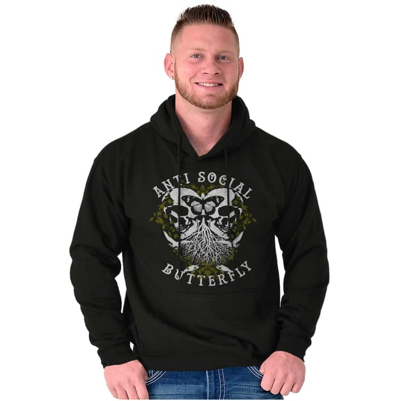 Anti Social Butterfly Skull Tattoo Unisex Plus Fleece Graphic Hoodie Brisco Brands 2X