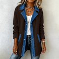 thumbnail image 2 of Denim Patchwork Jackets for Women Corduroy Shacket Shirts Long Sleeve Button Down Knit Blazer Denim Trimmed Sweater Jacket Casual Collared Workout Fall Fashion Outfits, 2 of 8