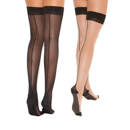 Womens Cuban Heel Stockings Black and Nude Thigh Highs Hosiery For Garter Belts- 2