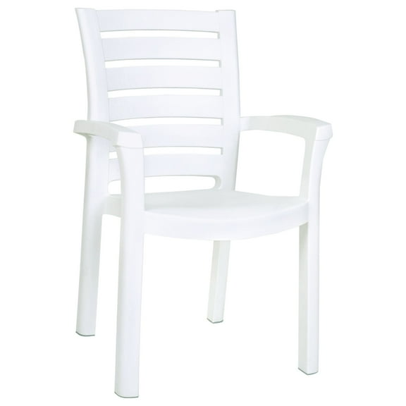 Luxury Commercial Living 35.5" Snow White Resin Solid Stackable Weather Resistant Dining Arm Chair