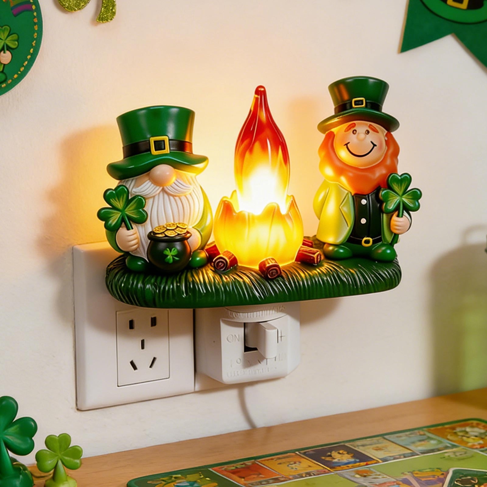 St Patrick Night Light Plug into Wall, Acrylic Irish St Patrick Day Night Light Decorative for Bedroom, Bathroom, Living Room and Hallway, Holiday Lamp by C7 LED Bulb (Gnome)