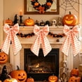 thumbnail image 2 of Large Halloween Decorative Wreath Bow Gingham Plaid Fabric Ribbon for Front Door Fall Party Decorations and Halloween Home Supplies, 2 of 6