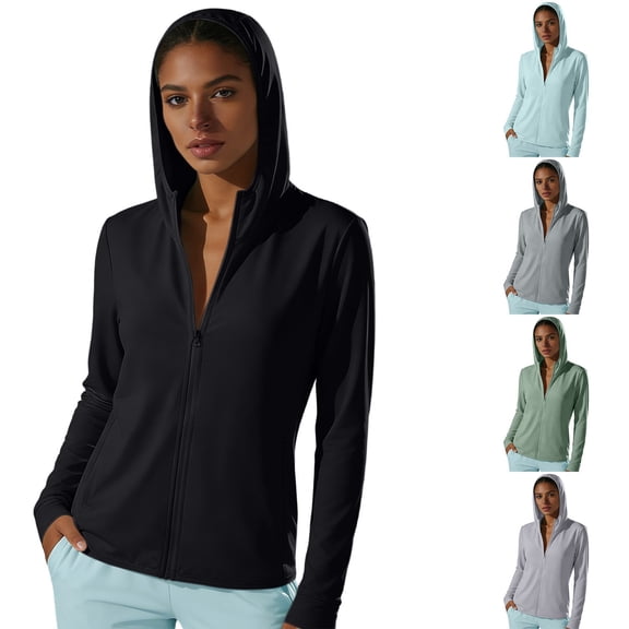 Women's Sun Protection Jacket Full Zipper Long Sleeve UV Hoodie Shirts Outdoor Athletic Jacket with Pocket Black XL(XL)