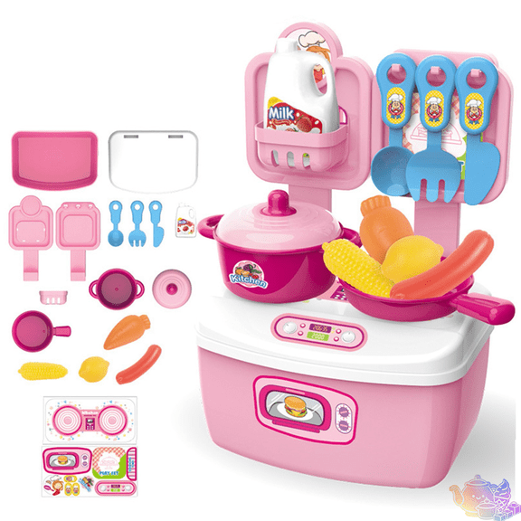 Portable Pretend Kitchen Playset with Storage Box, Pots, Pans, Tableware and Simulation Vegetable Food Accessories, Cooking Kitchen Pretend Play House Toys, Chef Role Play Toy for Kids Ages 3 and Up