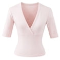 thumbnail image 4 of Daznico Women's V-Neck Surplice Short Sleeve Slim Fit T-Shirt Casual Stretch Top,M, 4 of 5
