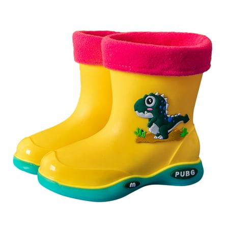 

Entyinea Girls Rain Boots Printed Waterproof Easy-On Rubber Rain Boots Yellow 29