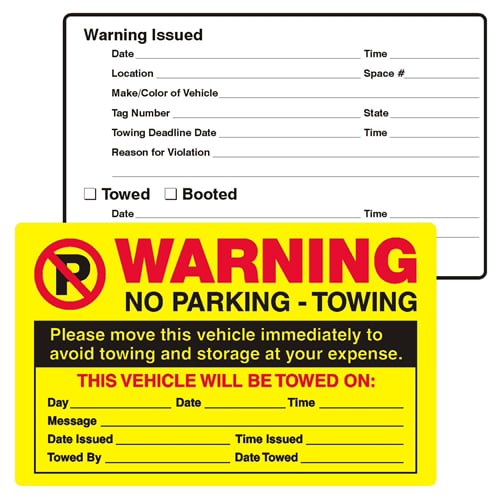 WARNING Tow No Parking Auto Car Stickers Bag Of 50 Yellow PRIVATE PARKING AREA