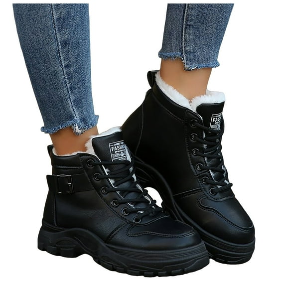 Mostsola Winter Snow Boots for Women Fashion Thickened Plush Lace up Non-Slip Hiking Boots