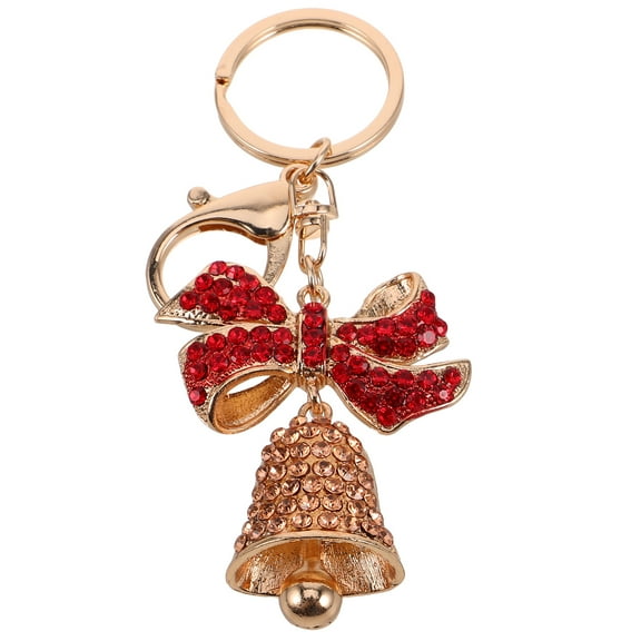 Glitter Xmas Keychain with Red Bowknot and Bell Ornament for Christmas, Cute Keychain for Women, Handbag Charms, Purse Pendant, Bag Decoration