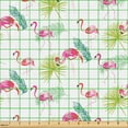 thumbnail image 2 of Ambesonne Natural Fabric by the Yard Upholstery, Exotic Flamingos and Palms, 1 Yard, Hot Pink and Apple Green, 2 of 5